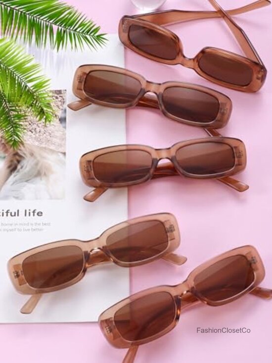 10 Pairs Retro Rectangle Sunglasses 90s Y2k Square Frame Plastic